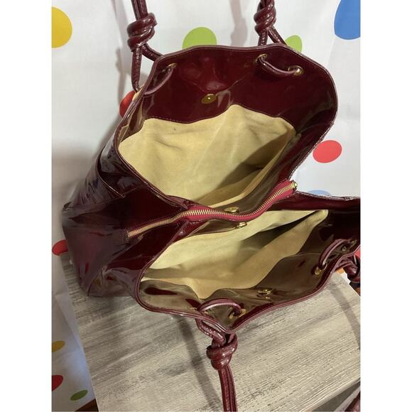 Jane August Designer Genuine Leather Made in Italy Burgundy Patent Large Bag Sat - Picture 5 of 16
